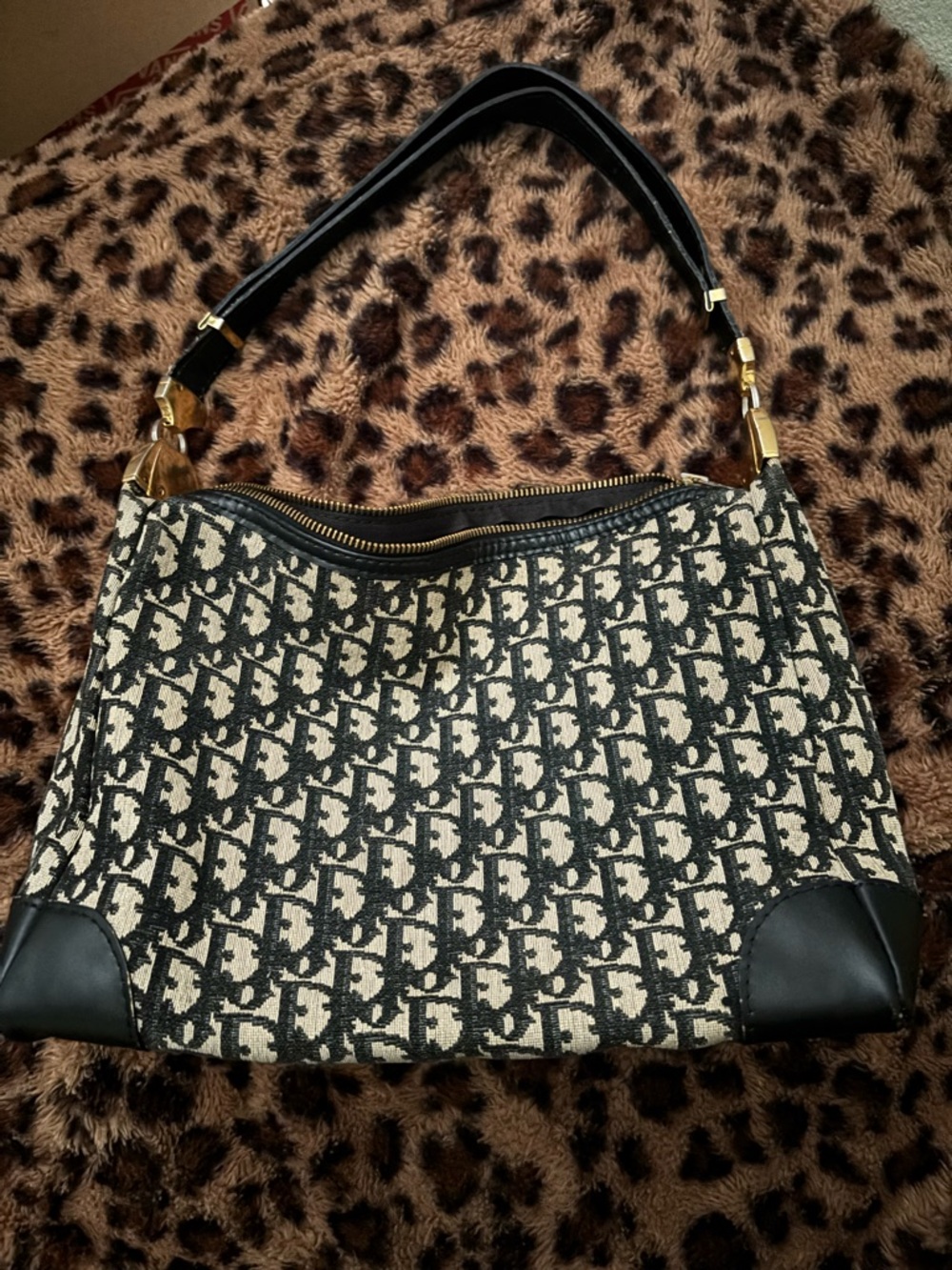 Dior trotter vintage Monogram Shoulder Bag with Gold and silver hardware